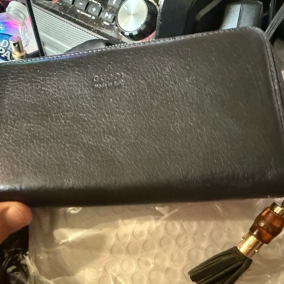 GUCCI Bamboo Leather Long Wallet Black with Tassel Round Zipper Made in Italy - Picture 1 of 16